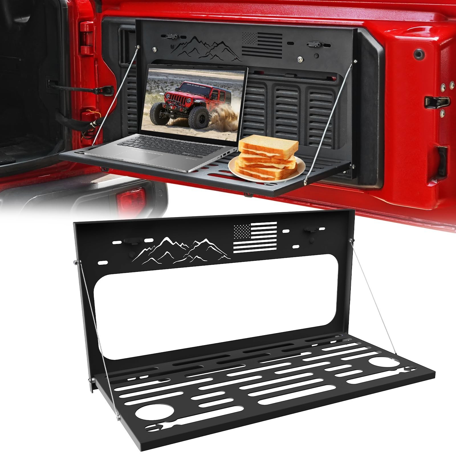 Tailgate Table Stainless Steel Black Rear Foldable Shelf for Jeep Wrangler