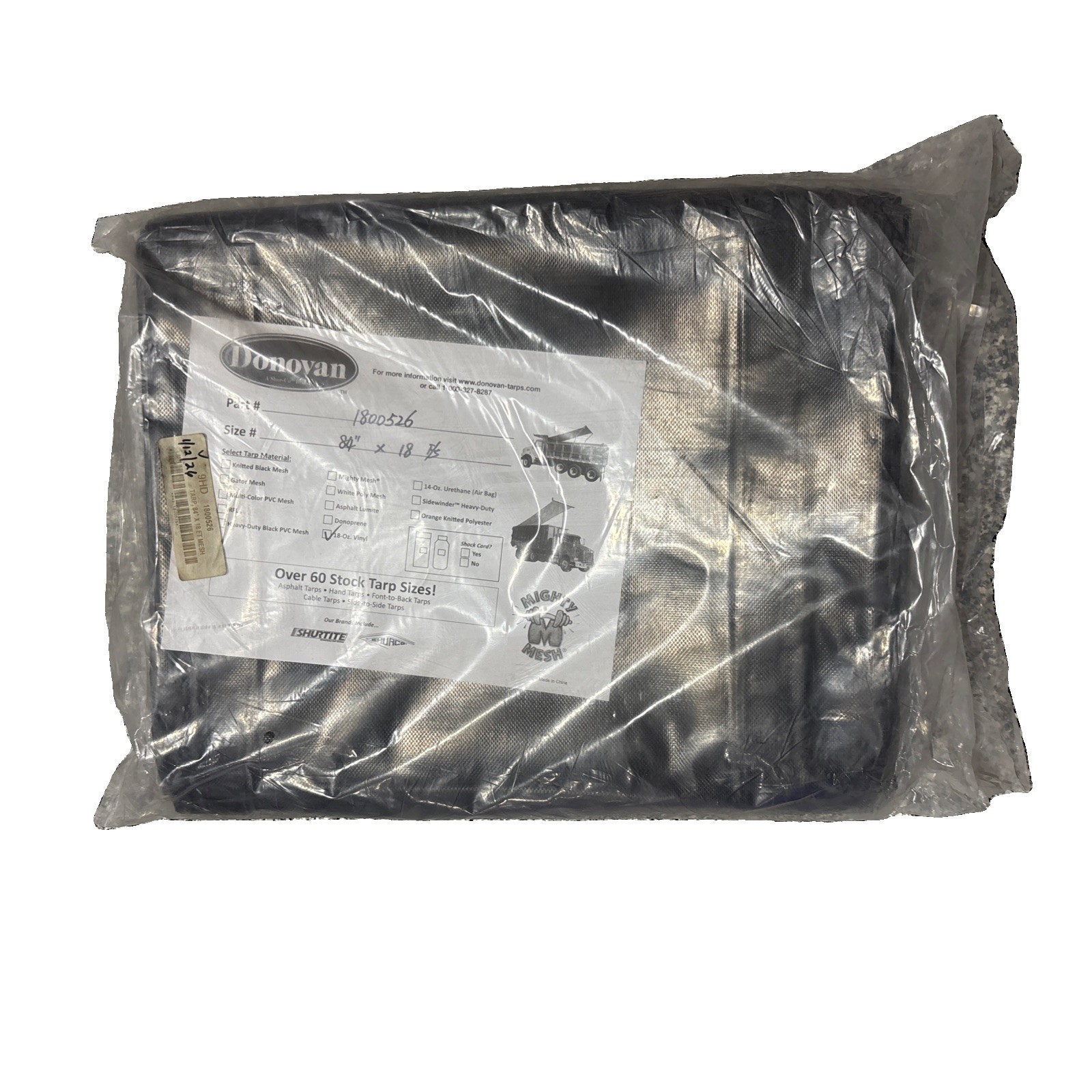 Donovan 18oz Vinyl 1800526 84 Inches X 18 Feet Dump Truck Tarp Black Heavy Duty