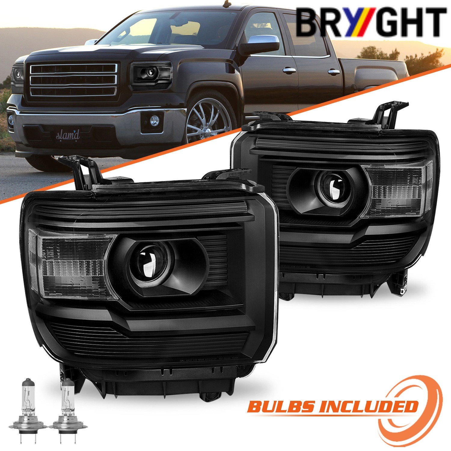 [Black] Headlights For 2014-2019 14-19 GMC Sierra 1500 2500HD 3500HD Lamp LH+RH
