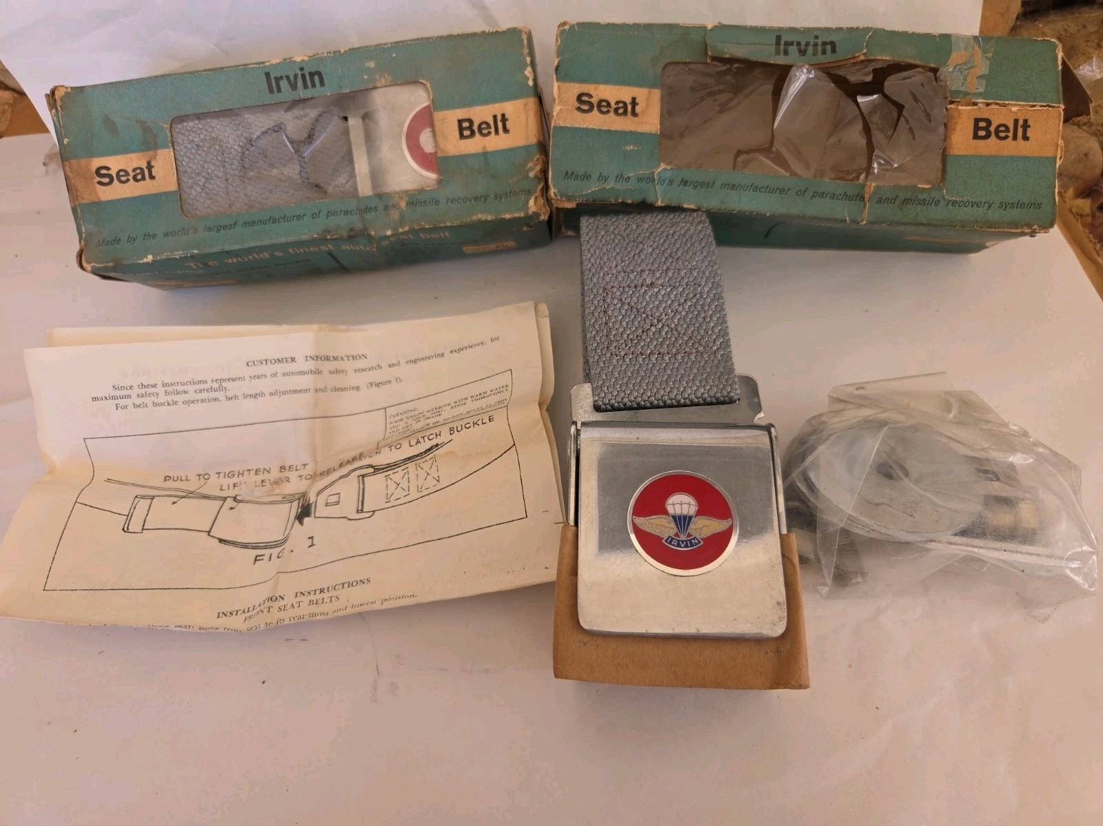 Nos 1959- 63 Corvette Irvin Air Chute Model ID-51-198-1 belt seatbelt NOS SET Nos 1959- 63 Corvette Irvin Air Chute Model ID-51-198-1 belt seatbelt NOS SET