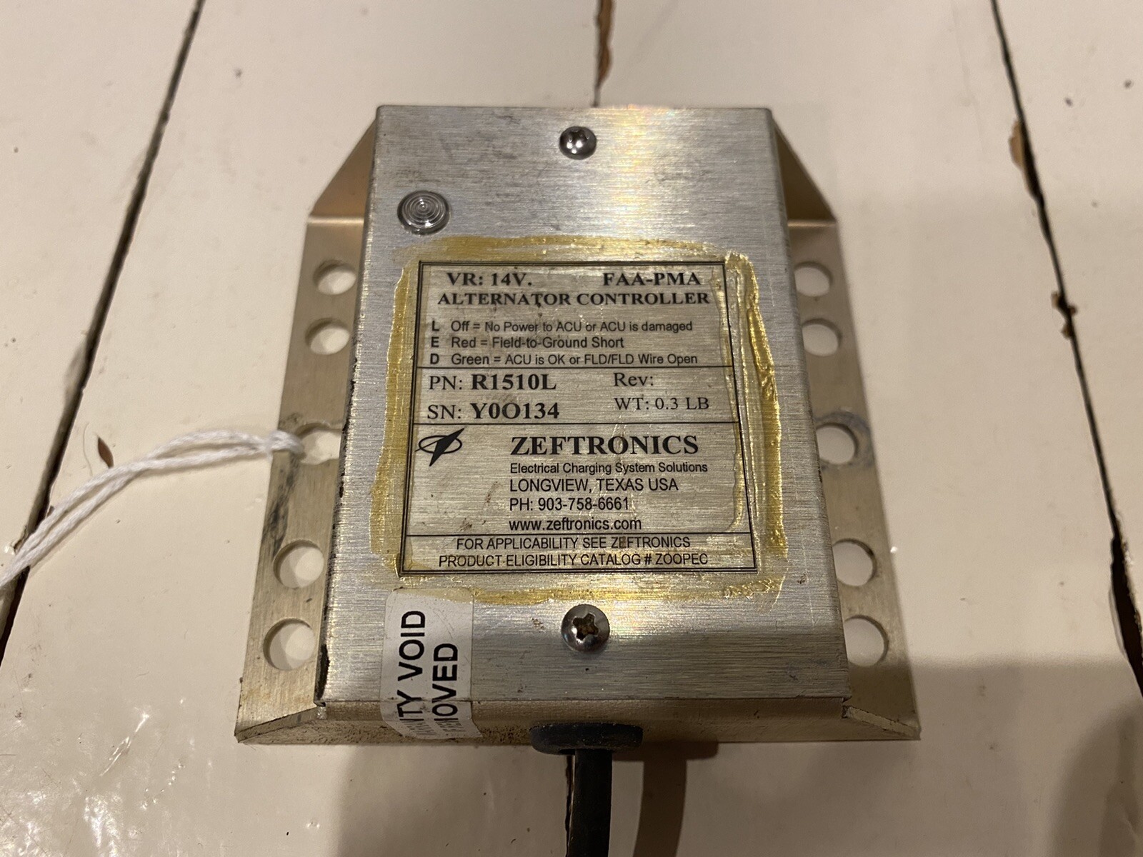 Zeftronics Alternator Controller R1510L, FAA-PMA 14v Pulled From Piper PA-28