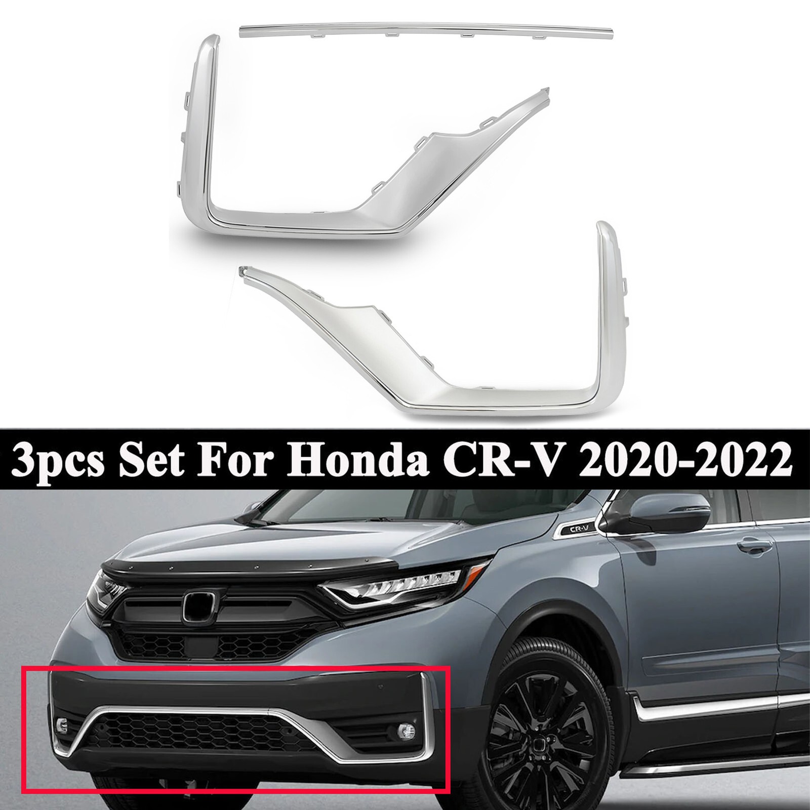 Front Bumper Face Bar Grille Chrome Trim Molding Fit For 2020-22 Honda CRV CR-V Front Bumper Face Bar Grille Chrome Trim Molding Fit For 2020-22 Honda CRV CR-V
