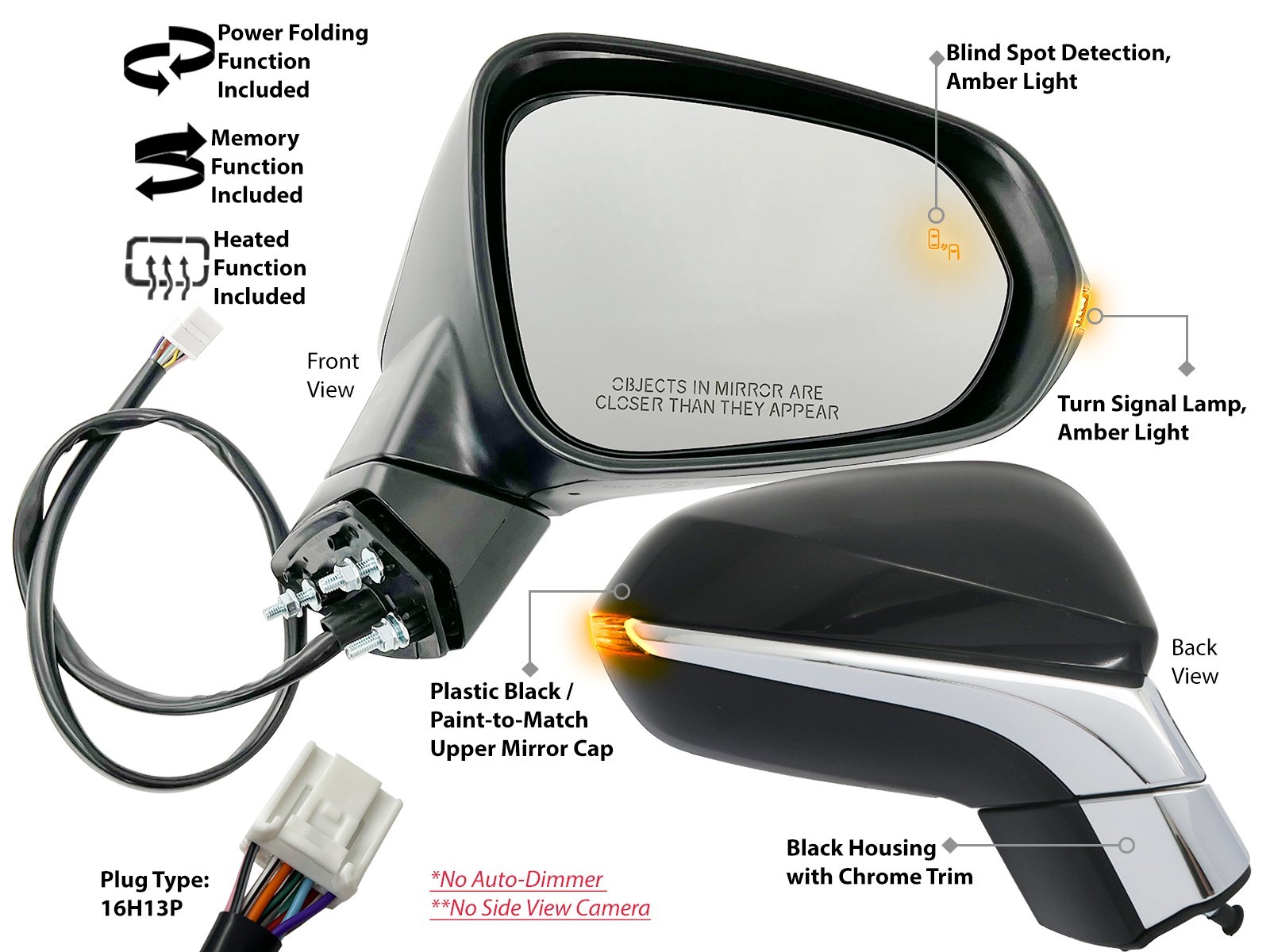 Power Folding Blind Spot Mirror for RX350 RX350L RX450h RX450hL Passenger Side Power Folding Blind Spot Mirror for RX350 RX350L RX450h RX450hL Passenger Side