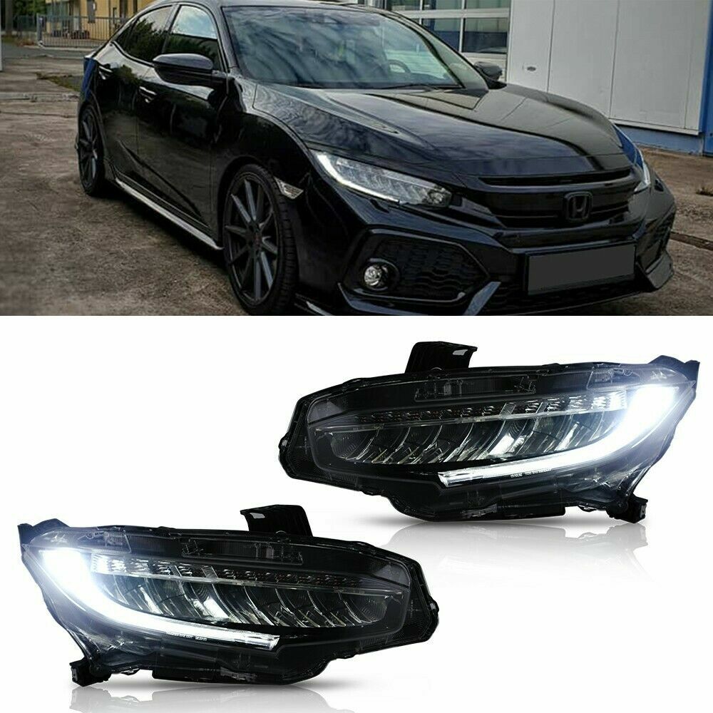 VLAND Pair LED Headlights Fit 2016-2021 Honda Civic With Sequential Turn Signal