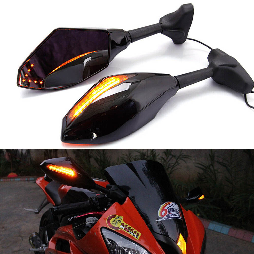 Rear View Mirrors w/Turn Signal For Kawasaki Ninja 250R 500R 650R ZX6R ZX9R ZX14