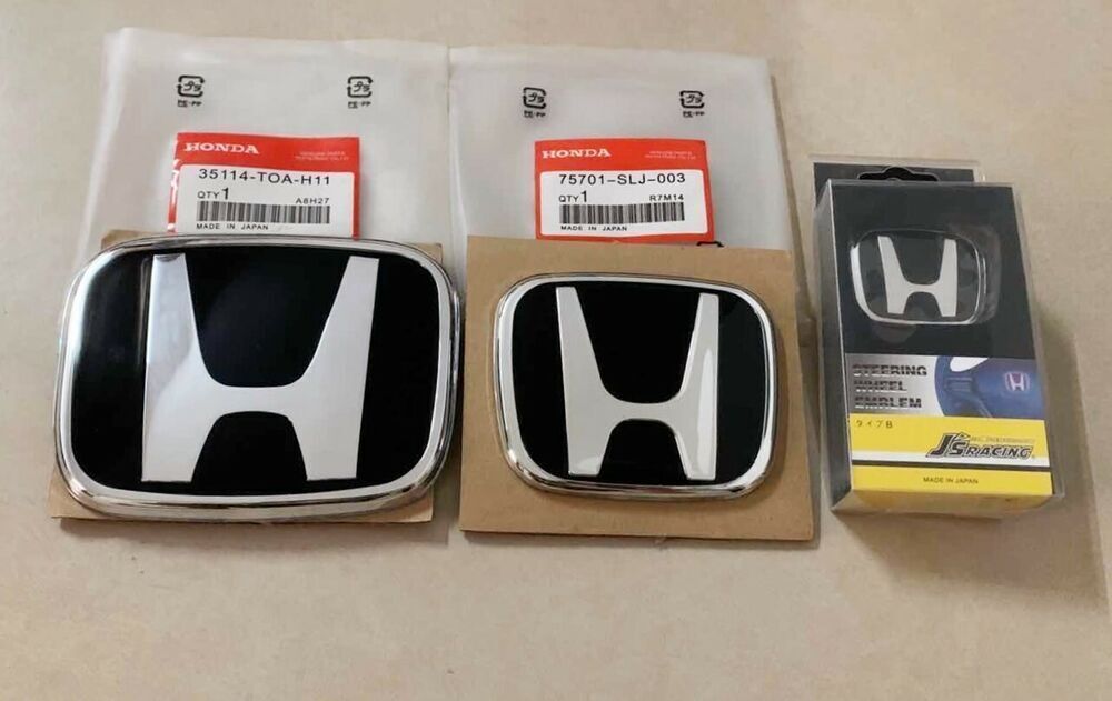 3PCS Genuine Style Black Emblem Front Rear For CIVIC 2006-2015 SEDAN EX LX SI