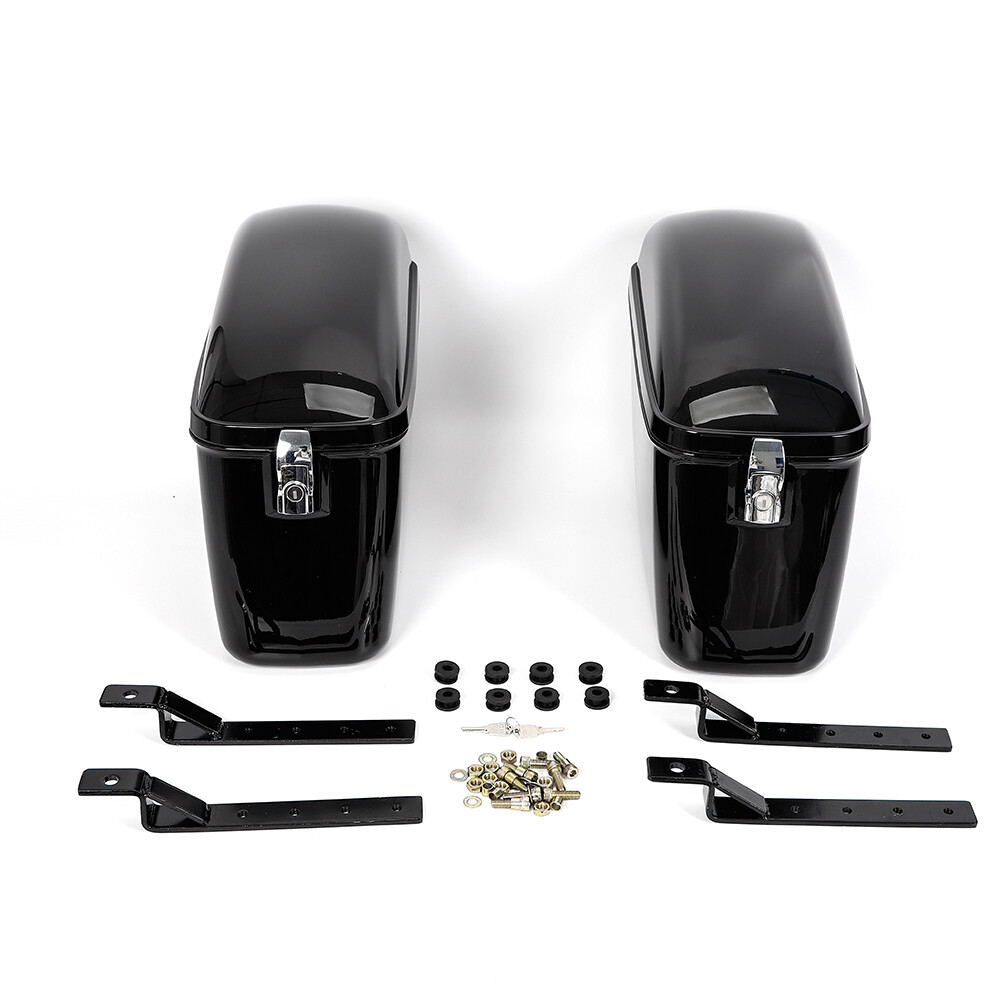 2x Universal Large Motorcycle Saddle Bags Hard Trunk Luggage Mounting Bracket