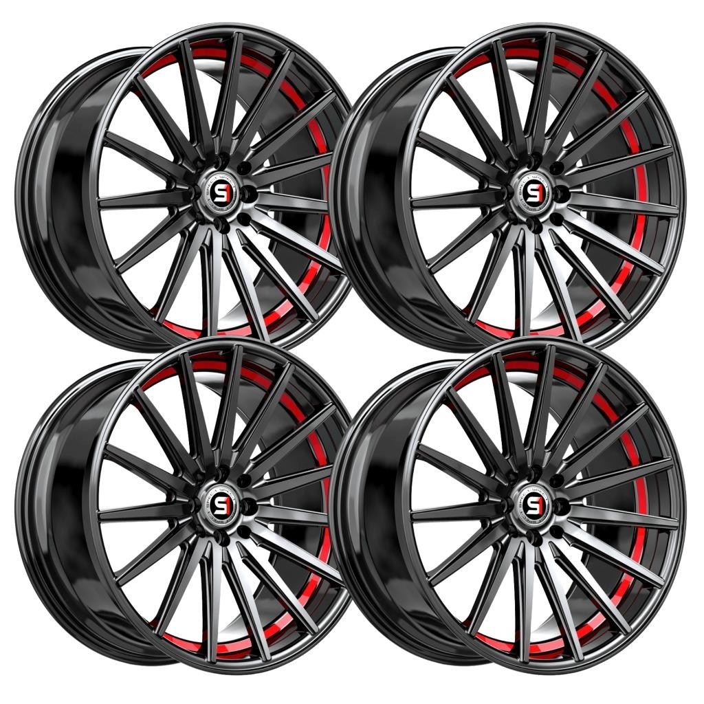(Set-4) Spec-1 SP-69 18x8 5x114.3/5x120 38mm Black Red wheels rims 18 Inch
