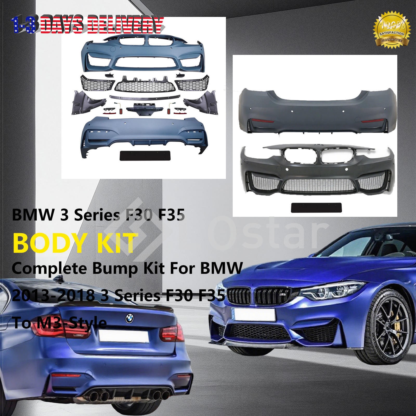 New Bumper Body Kit Fits 13-18 BMW 3 Series F30 F35 330i 320i To M3-Style Model
