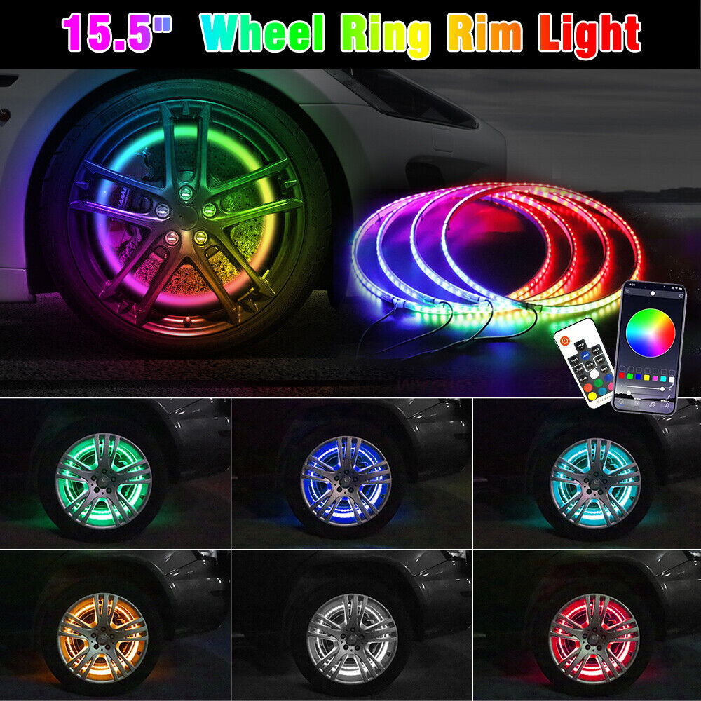 4x RGB Lights Wheel 15.5'' Ring Light For LED Truck Car Lights Rim Bluetooth APP