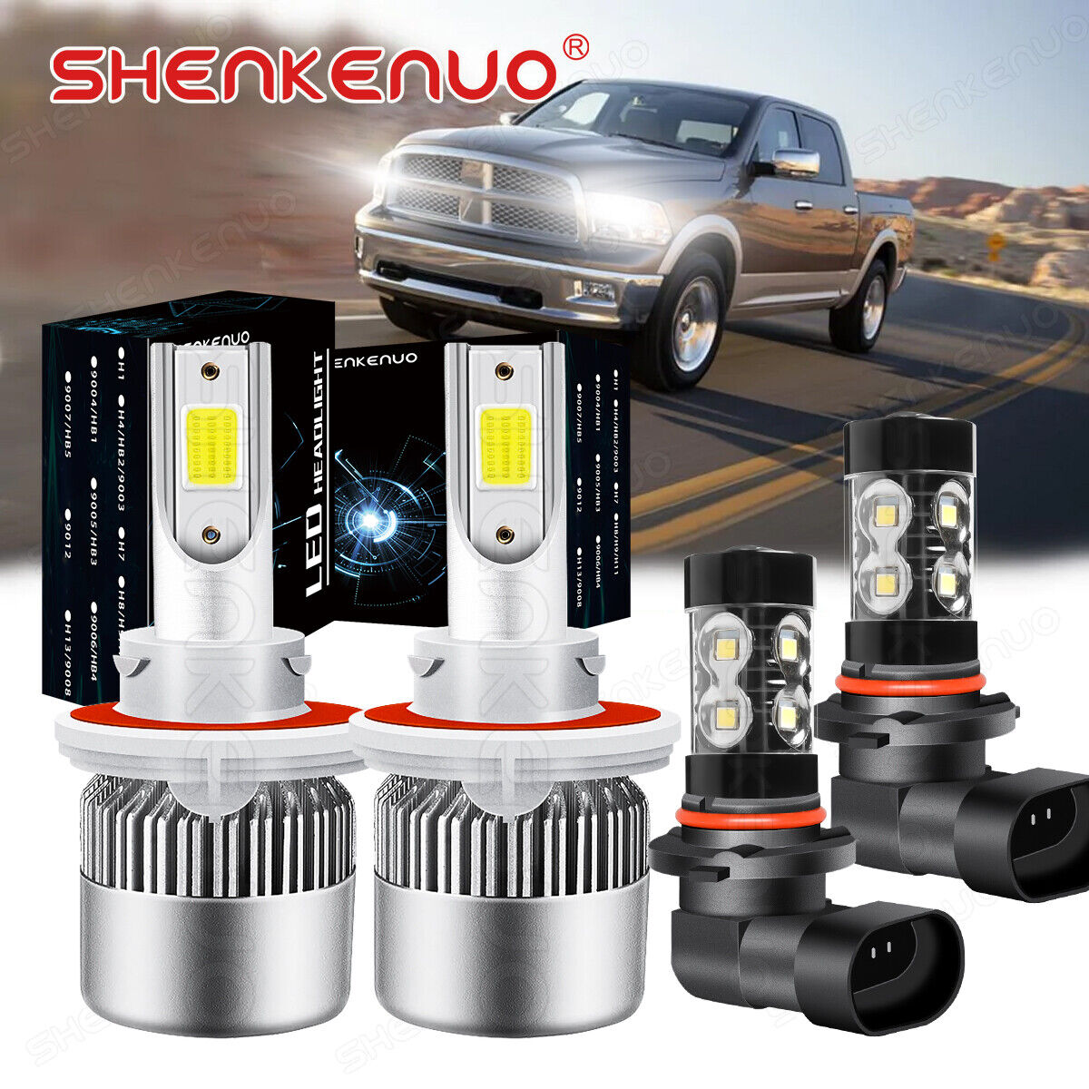 For 2004-2014 Ford F-150 6000K LED Headlight Hi/Lo + Fog Light 4 Bulbs Combo kit