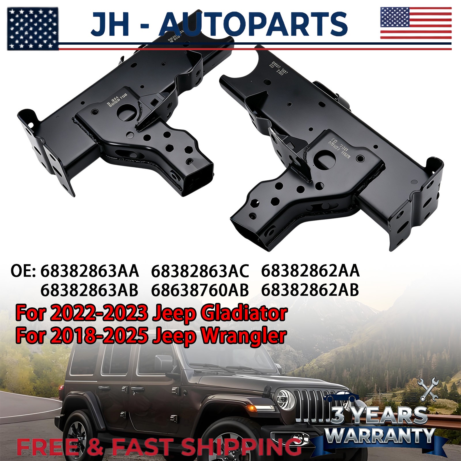 Front Left+Right Frame Horn Rail Fits Jeep Wrangler JL 18-25 Gladiator JT 22-23