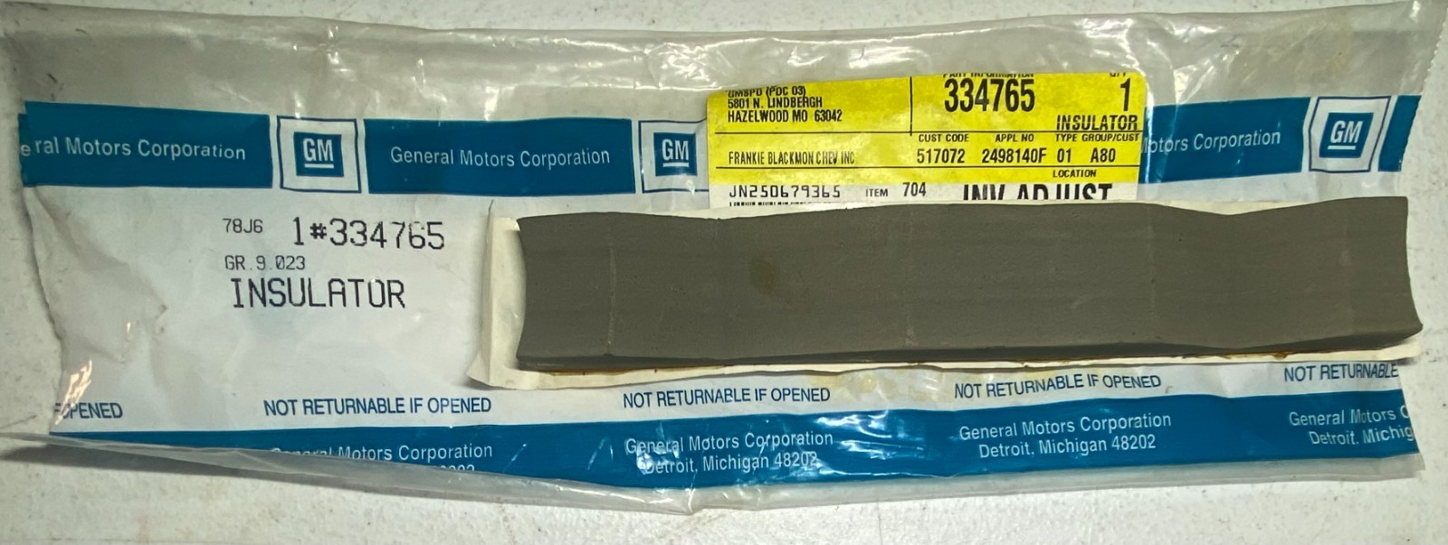NOS GM Part #334765 1973-1976 C-3 Corvette Body Mount Insulator (#3 Position)