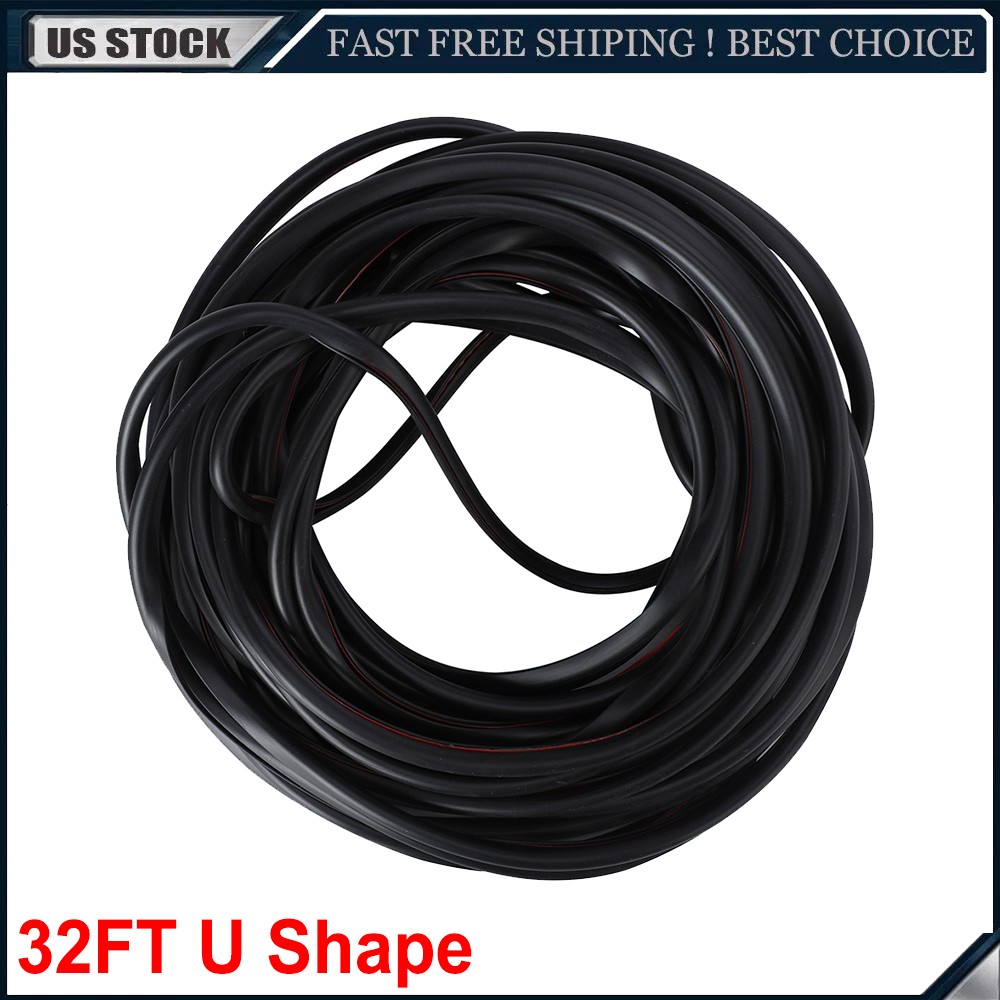 32FT U-shaped Door Bead Rubber Protector 10M Black