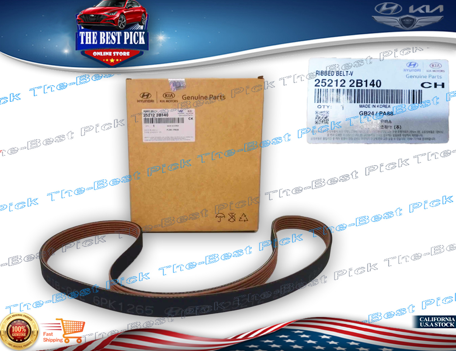 GENUINE⭐ Serpentine Drive Belt V-Ribbed For 2012-2020 Hyundai Kia 1.6 252122B140