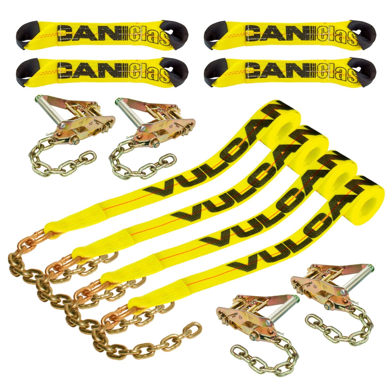 VULCAN 8-Point Roll Back Vehicle Tie Down Kit - Chain Tails On Both Ends, 4 Pack VULCAN 8-Point Roll Back Vehicle Tie Down Kit - Chain Tails On Both Ends, 4 Pack