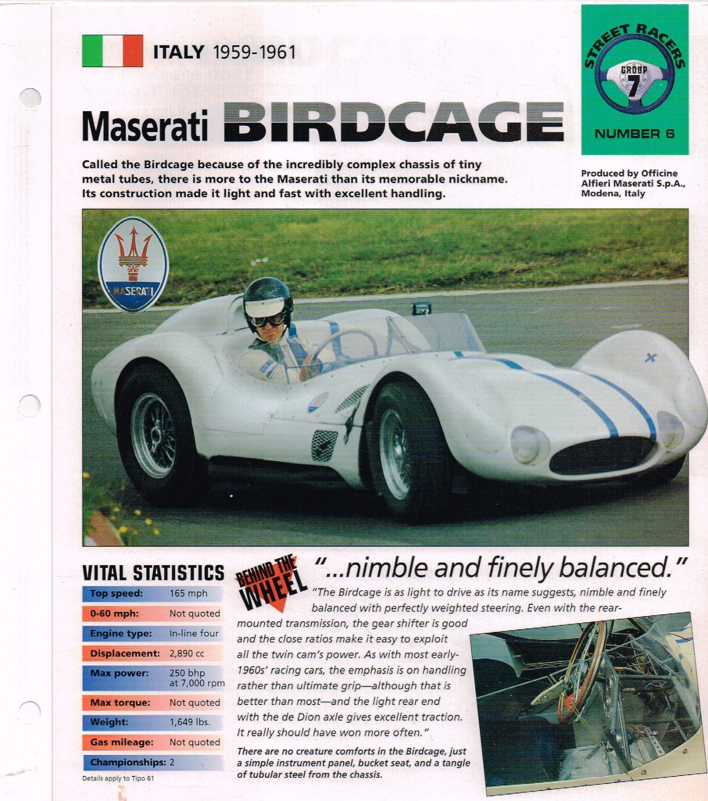 1959 / 1960 / 1961 MASERATI BIRDCAGE Tipo 61 IMP Brochure