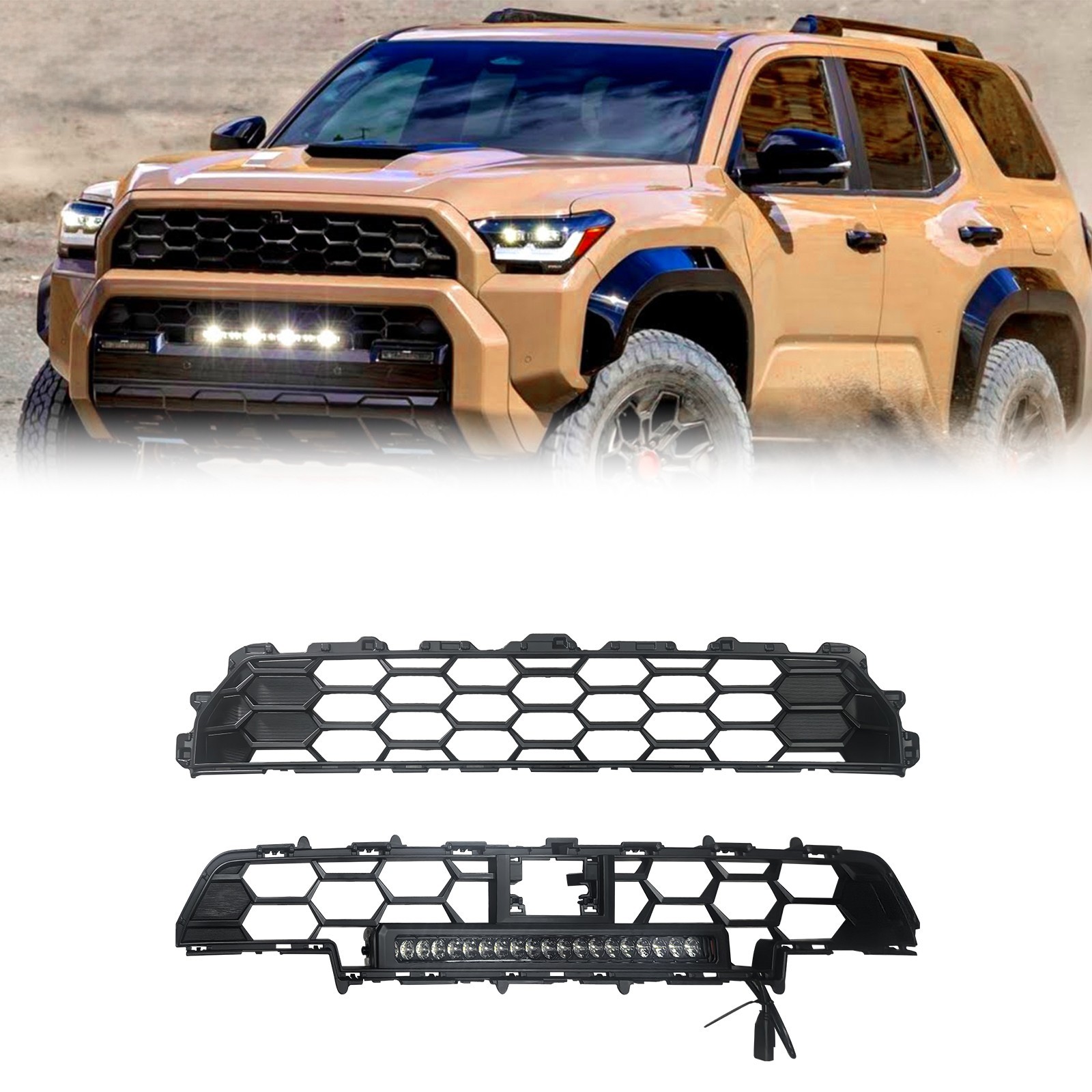 Front Replacement Grille for 4Runner 2025,(Upper & Lower Grille + Light Bar)