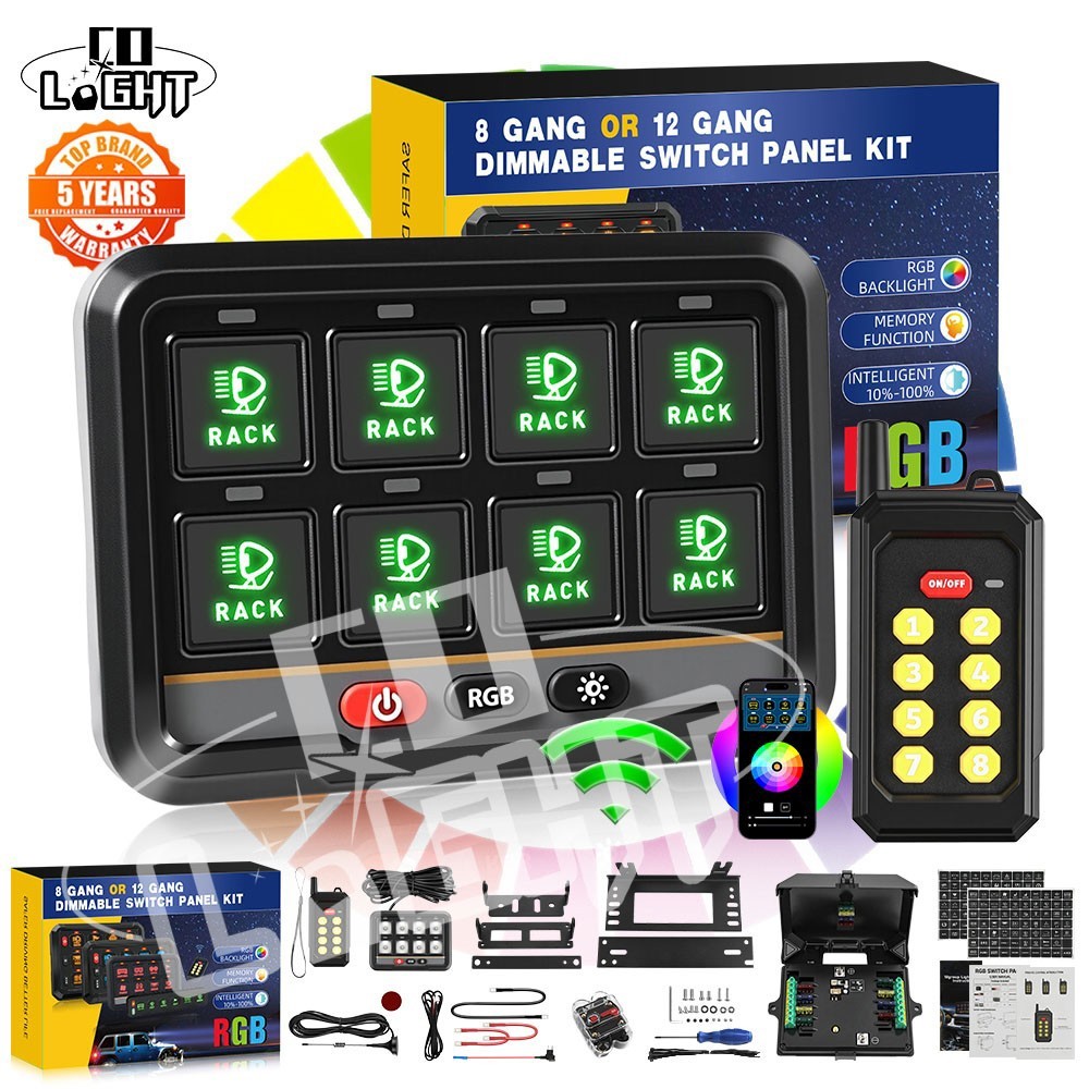 Auxbeam 8 Gang Switch Panel RC-800 RGB Wireless Remote Control LED Relay System
