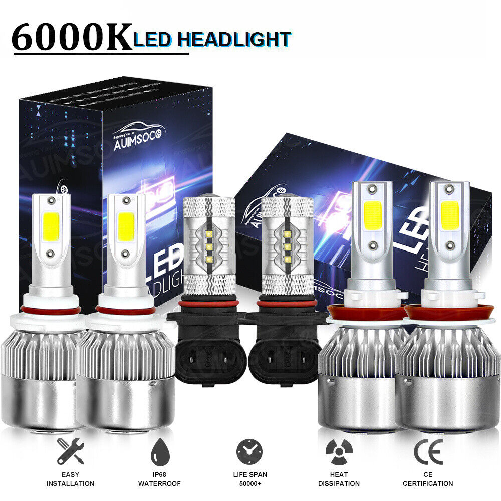 For Toyota Tundra 2007-2013 6000K LED Headlight Hi/Lo + Fog Light Bulbs Combo 6x