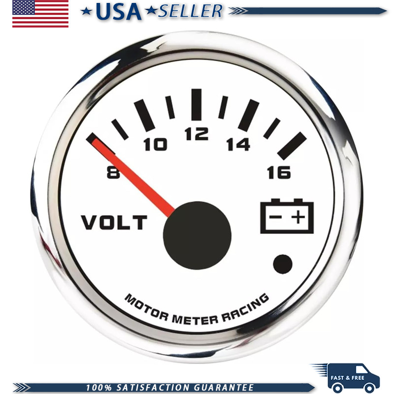 Pro Series 52mm 2-1/16 12V Volt Gauge Voltmeter 8-16V, Waterproof, White Dial, R