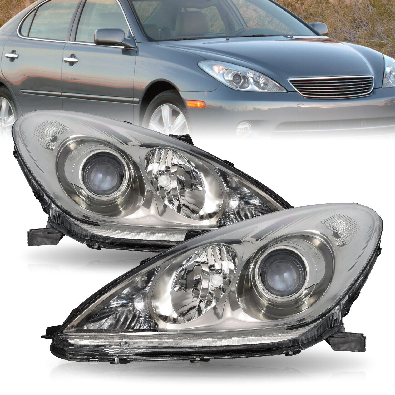 Headlights For 2004 2005 2006 Lexus ES330 Halogen Chrome L+R Pairs set NOT HID