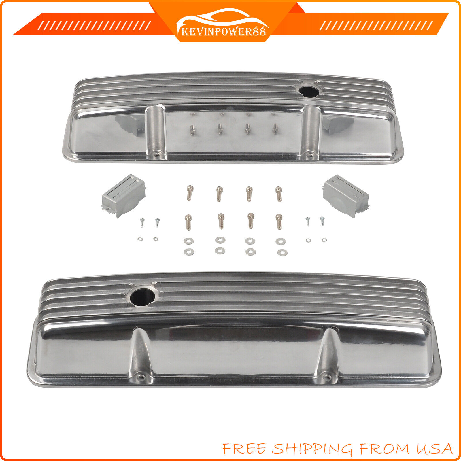 Polished Aluminum Finned Tall Valve Covers For 58-86 Small Block Chevy SBC 327