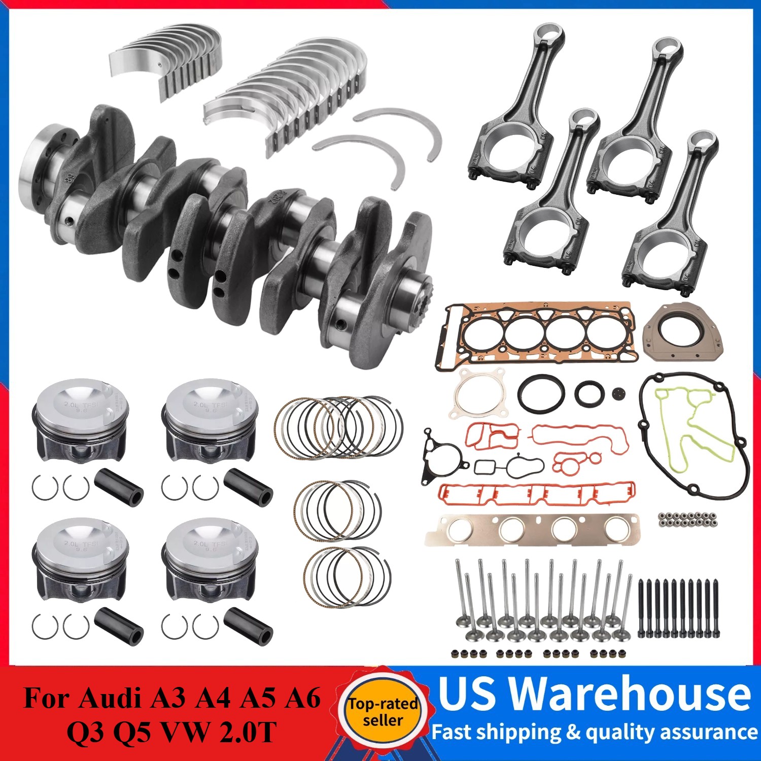 52MM EA888 Gen3 Engine Rebuild Kit Head Gasket For Audi A3 A4 A5 A6 Q3 Q5 VW 2.0