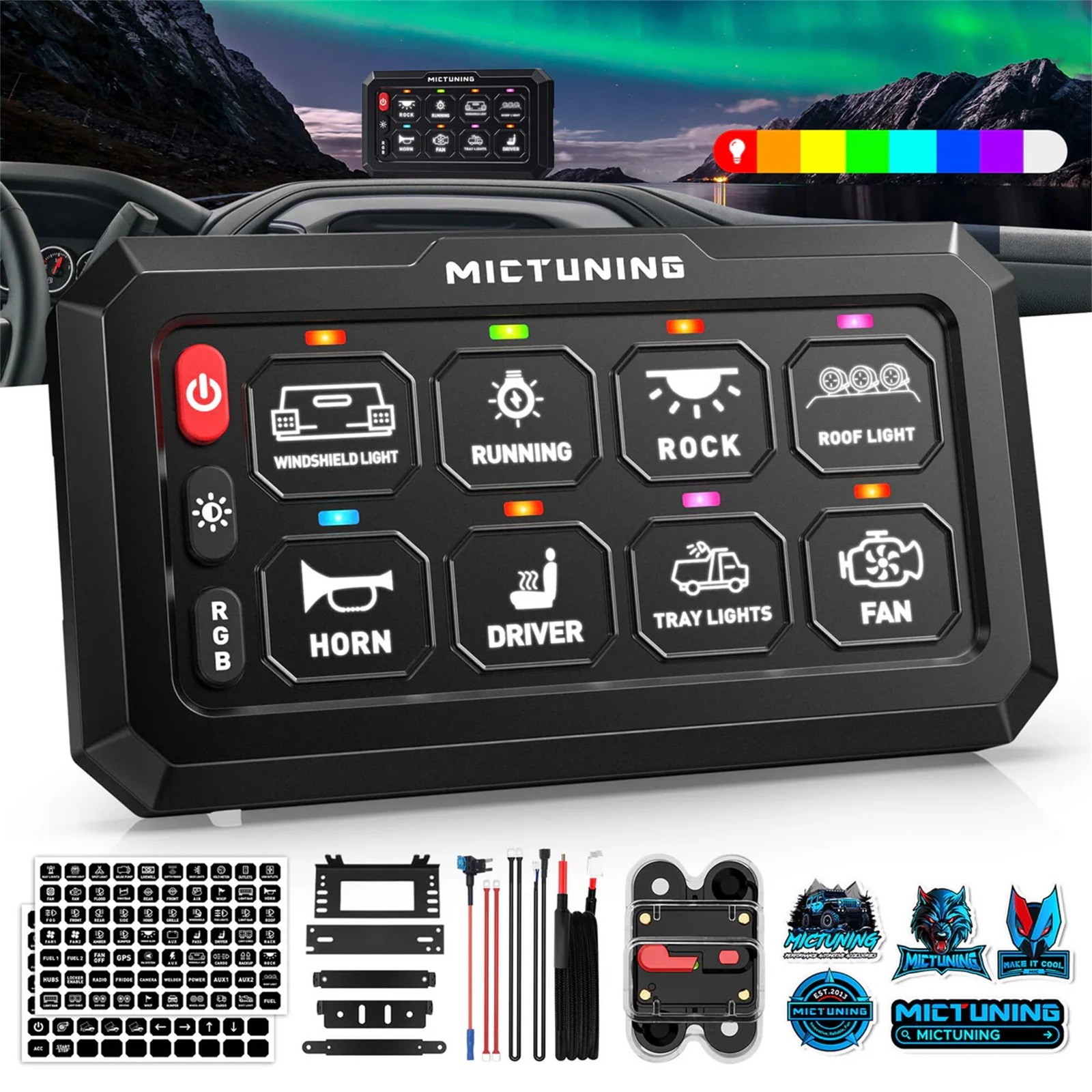 RGB 8 Gang Switch Panel, IP67 Waterproof LED Touch Control Panel Box Truck Boat