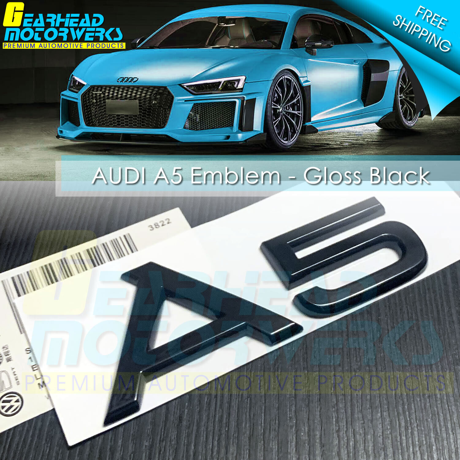 Audi A5 Gloss Black Emblem 3D Rear Trunk Lid Badge OEM S Line Logo Nameplate OEM