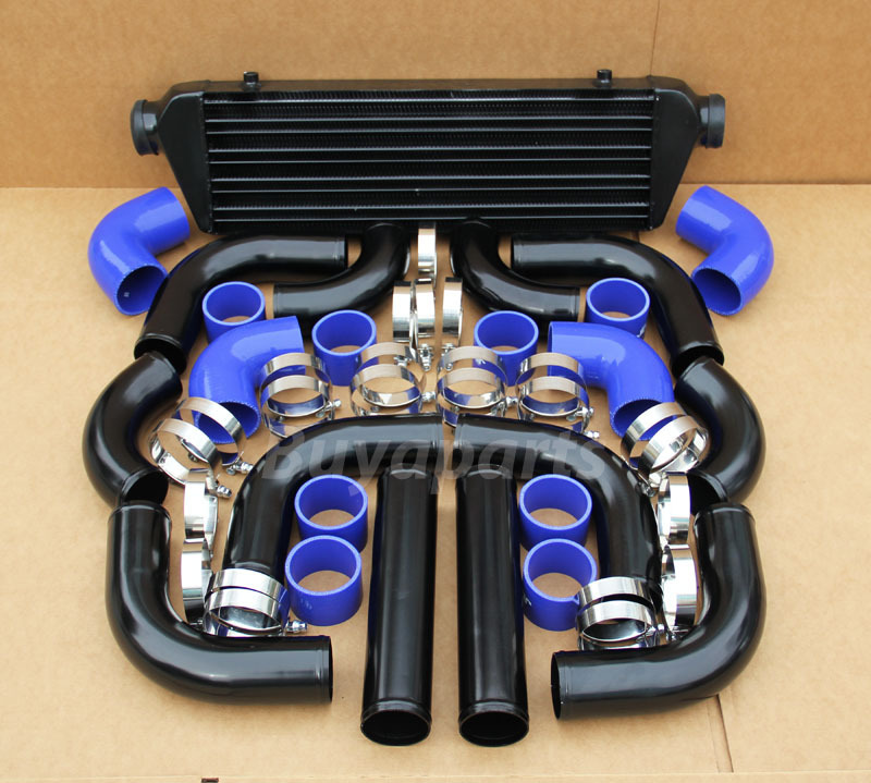 Universal 12 pcs 2.5\' BLUE COUPLER+ BLACK PIPING+ INTERCOOLER KIT+T-Bolt CLAMPS