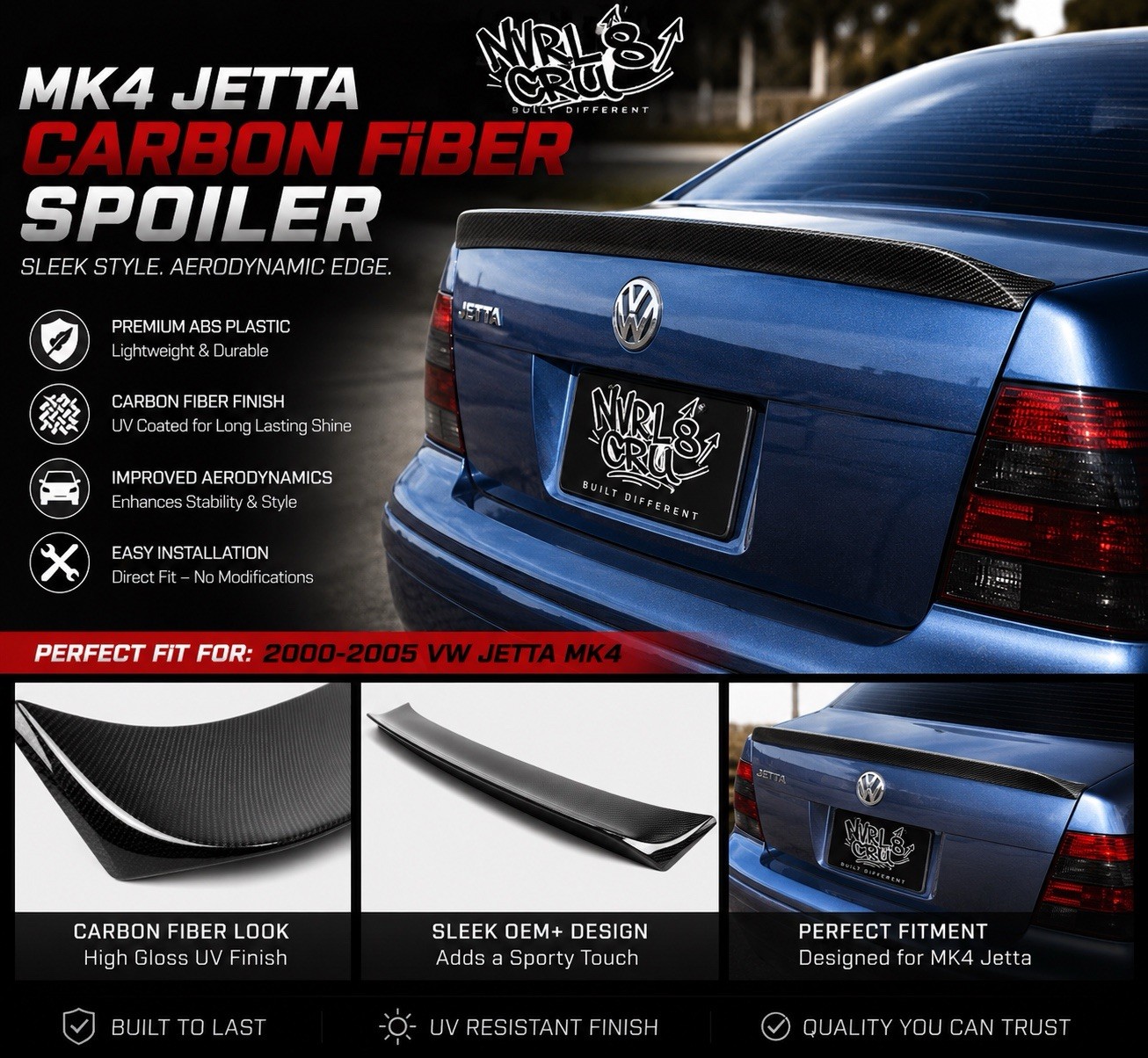 Molded Duck Bill Carbon Fiber Abs Look Spoiler For Mk4 Volkswagen Jetta Bora  Vw