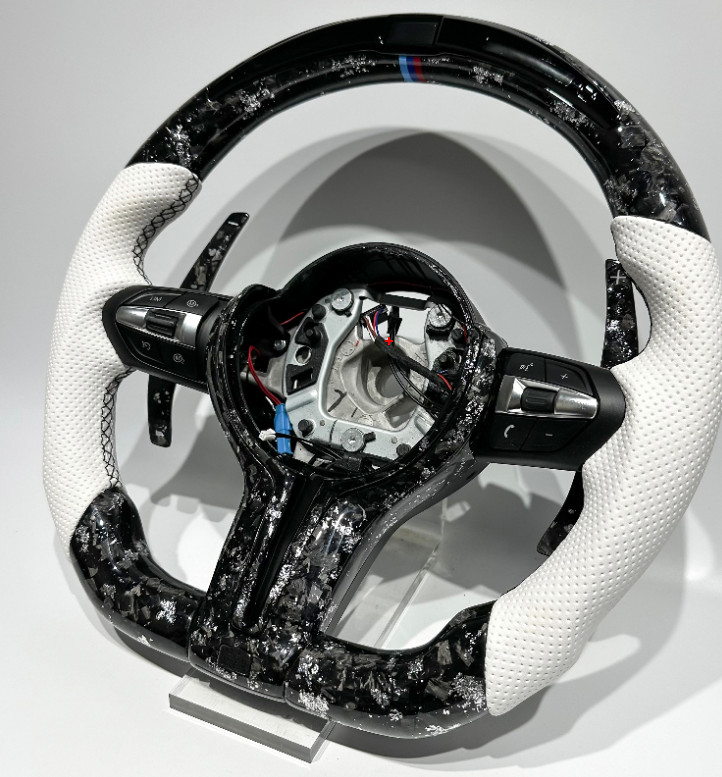 Custom Forged Carbon Fiber LED Steering Wheel with White Leather – BMW