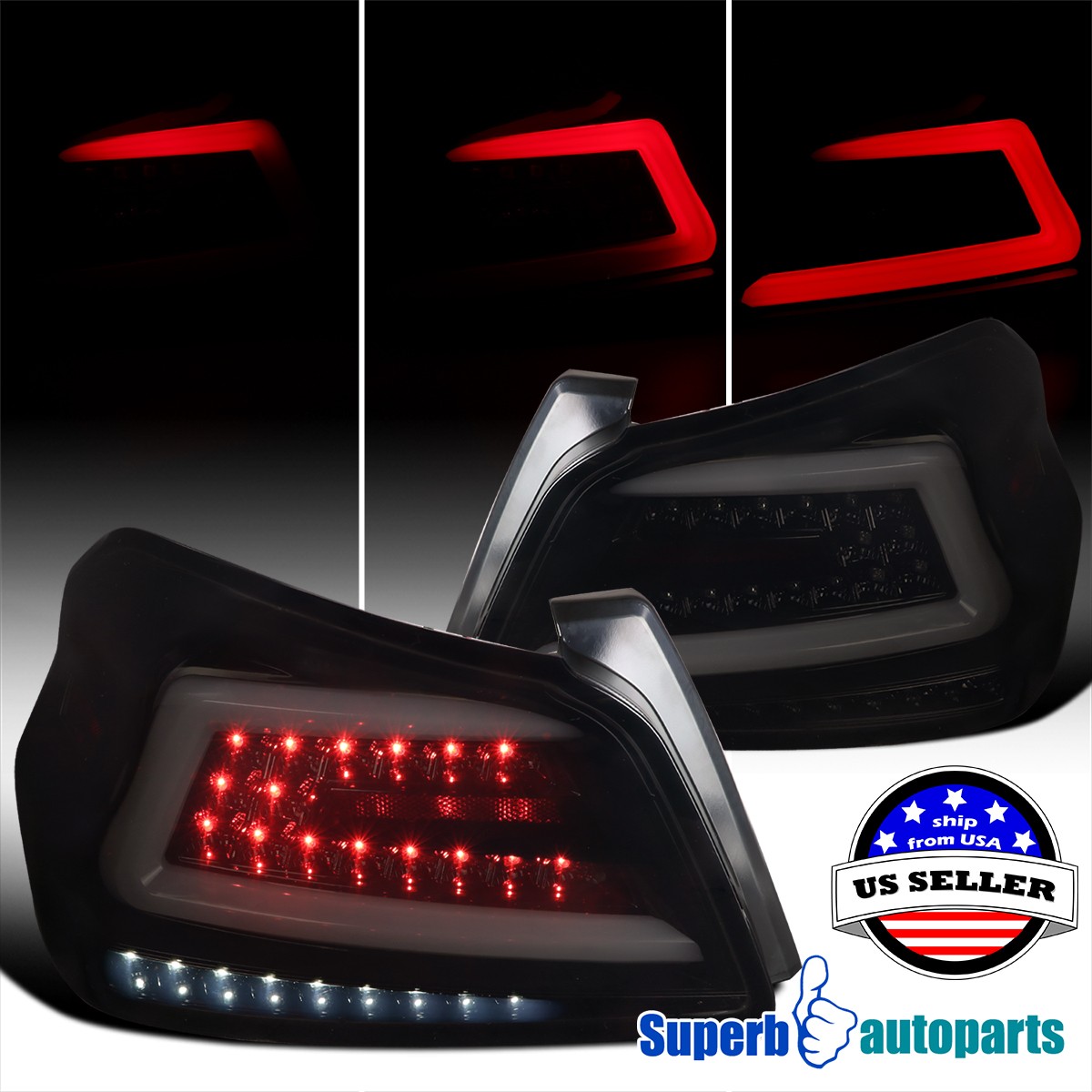 Fits 2015-2021 Subaru WRX STI Black Smoke Sequential LED Tail Lights Brake Lamps