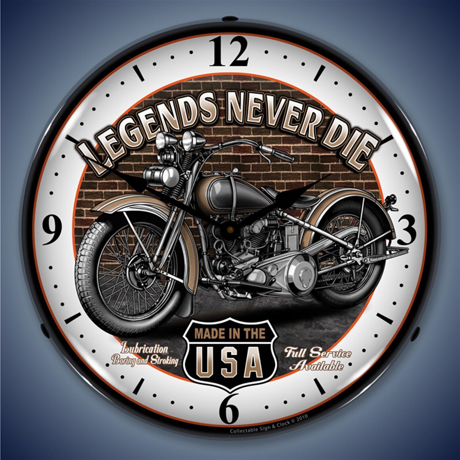 Legends Never Die Motorcycle Wall Clock, LED Lighted