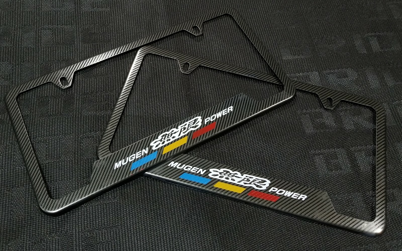 2PCS Mugen Power Carbon Fiber Look License Plate Frame Stainless Steel Metal 