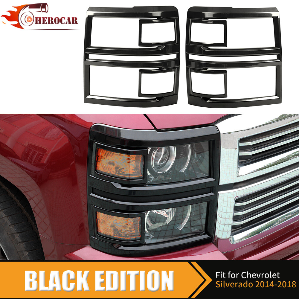 2X Black Headlight Headlamp Trim Bezel Covers For 2014-2015 Chevy Silverado 1500