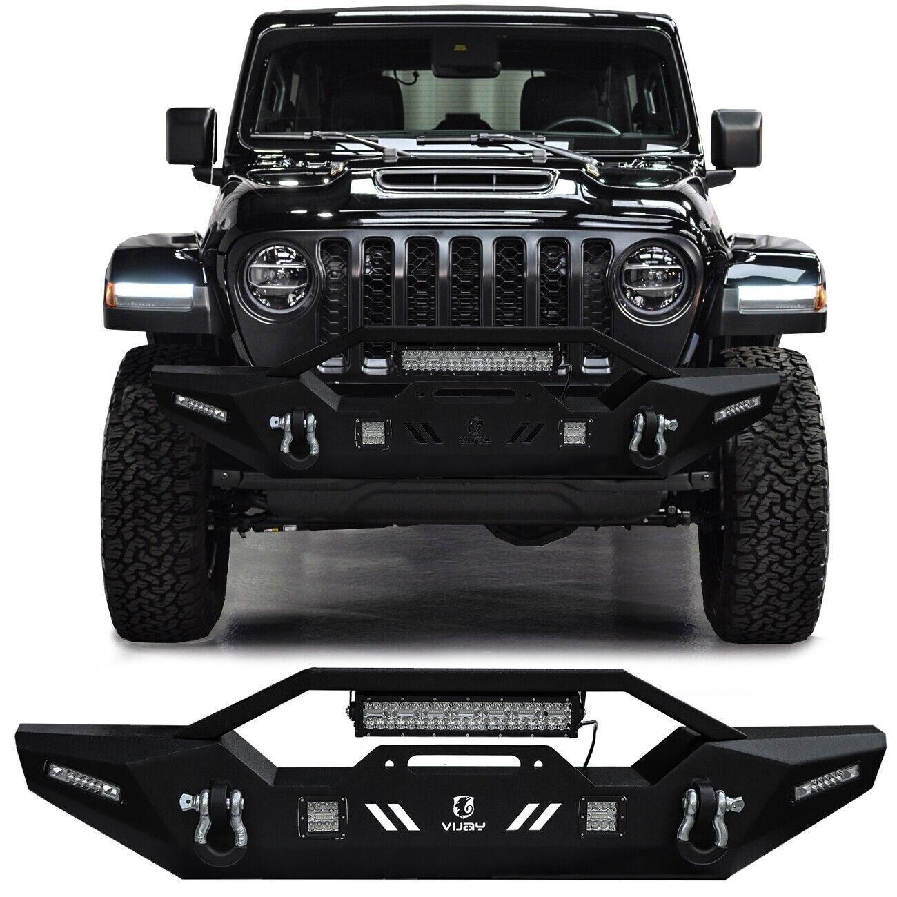 Vijay Front/Rear Bumper W/Winch Plate&LED Lights For 2018-2025 Jeep Wrangler JL
