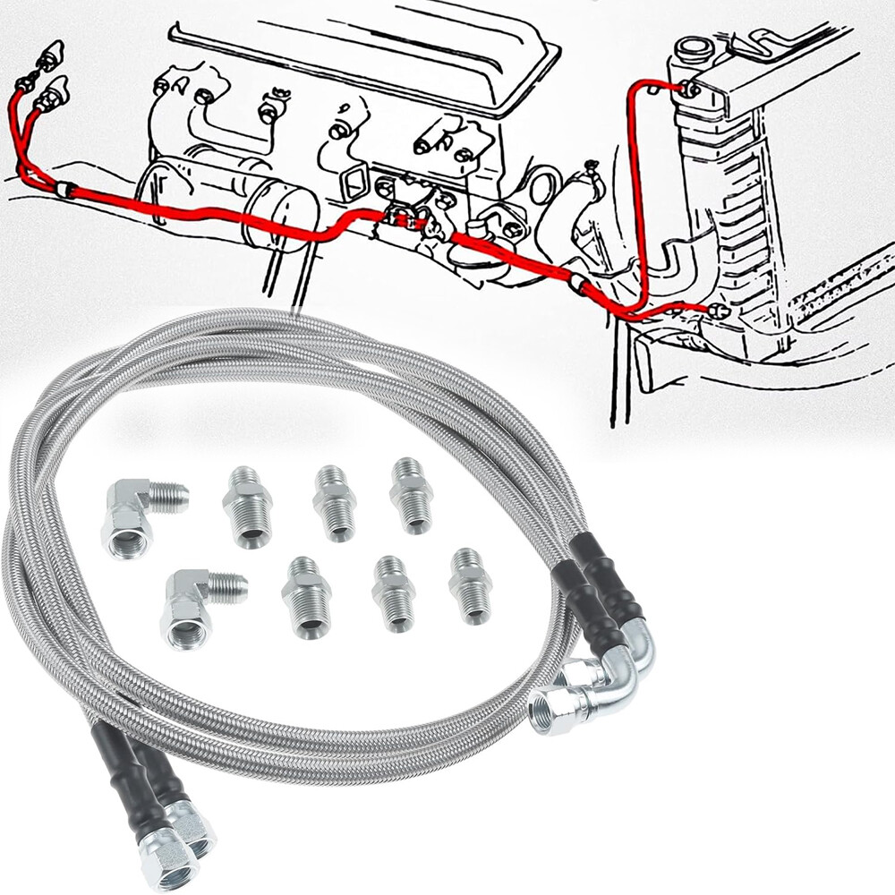 SS Braided Transmission Cooler Hose lines Fittings TH350 700R4 TH400 52\