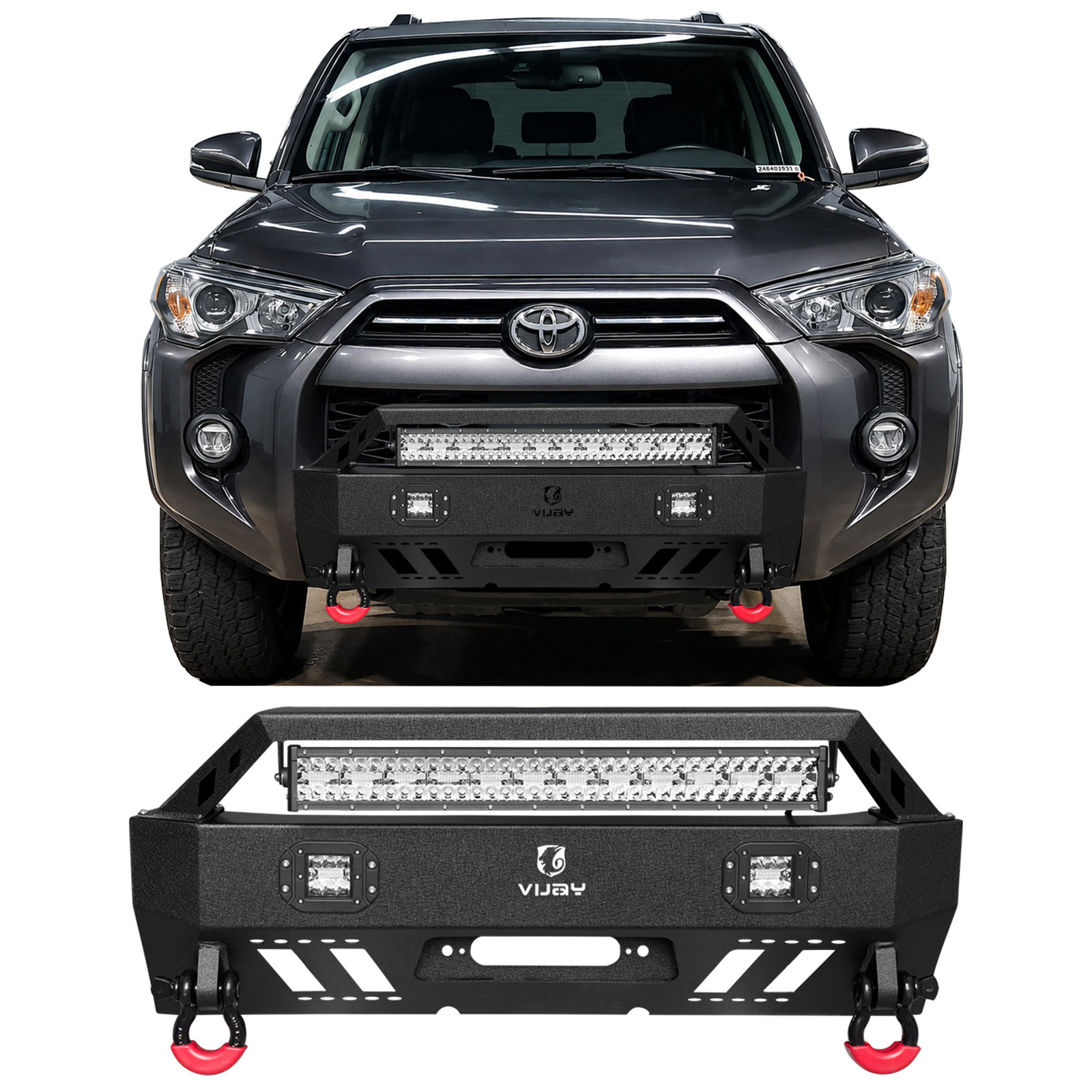 Steel Front Bumper For 2010-2024 Toyota 4Runner w/LED Light D-Rings Winch Plate