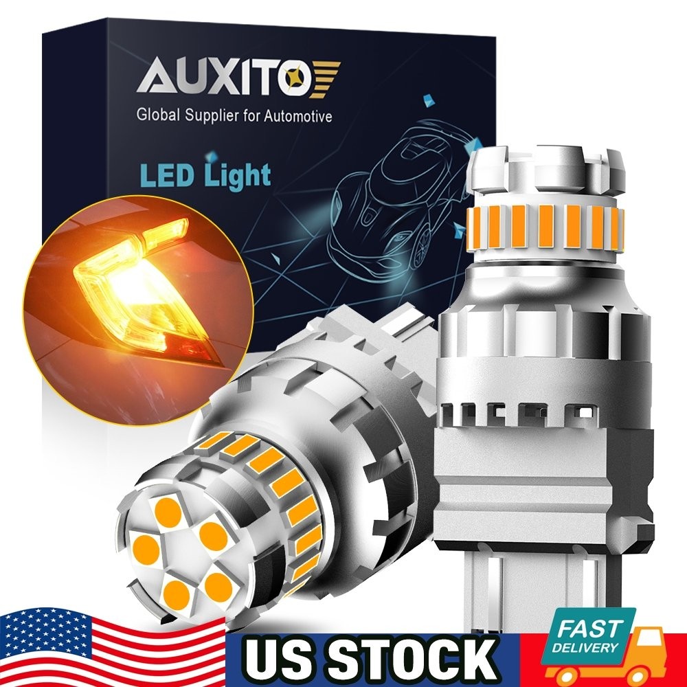 AUXITO 2PCS 3157 LED Turn 3156 Anti Hyper Signal Light Bulbs CANBUS Flash Amber