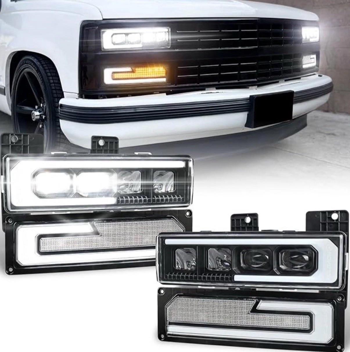NEW MOVOTOR LED Headlight Assembly Compatible with 1988-1998 Chevy GMC 2