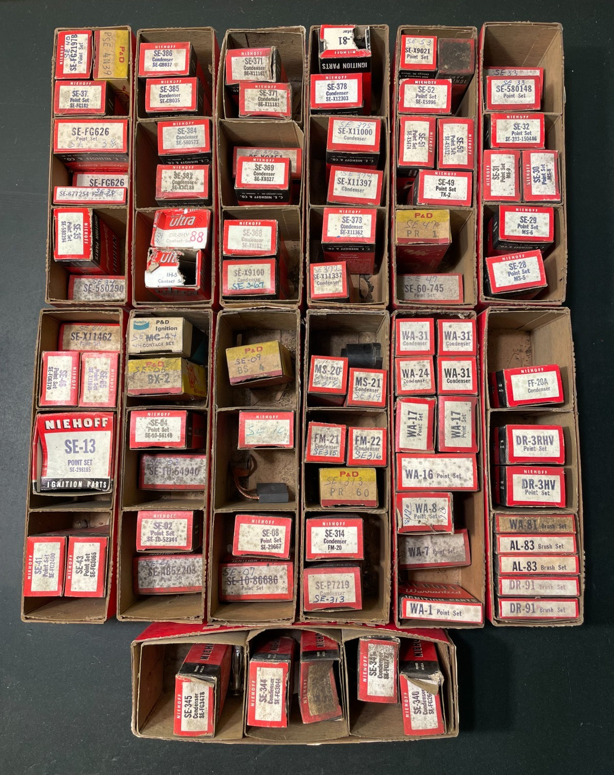 NOS LOT Niehoff Ignition Parts Condensers Contact Points Rotors Brush Switch SET
