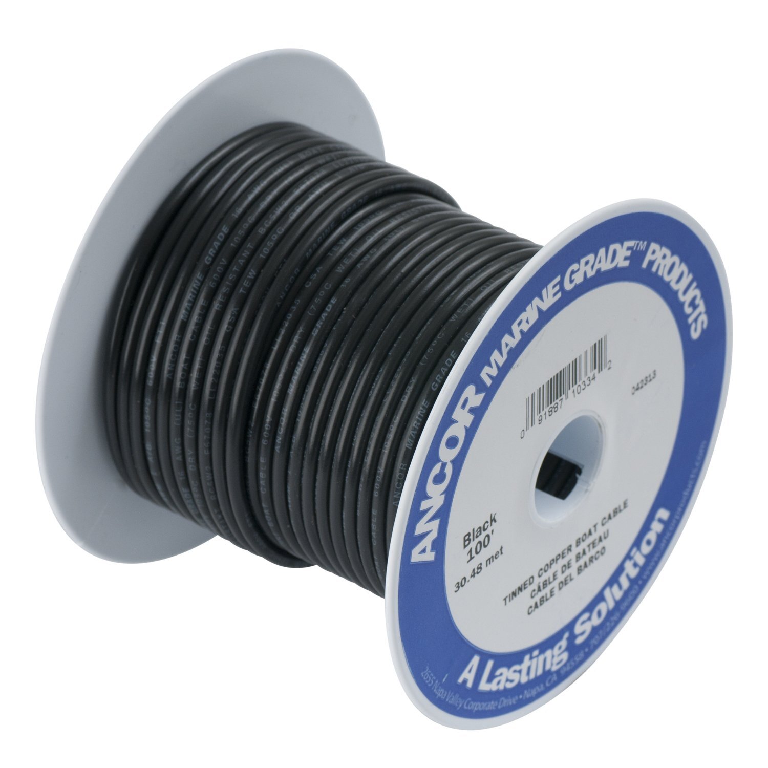 Ancor Marine Primary Wire 10 AWG BLACK Tinned Copper Boat Electrical Cable 100FT