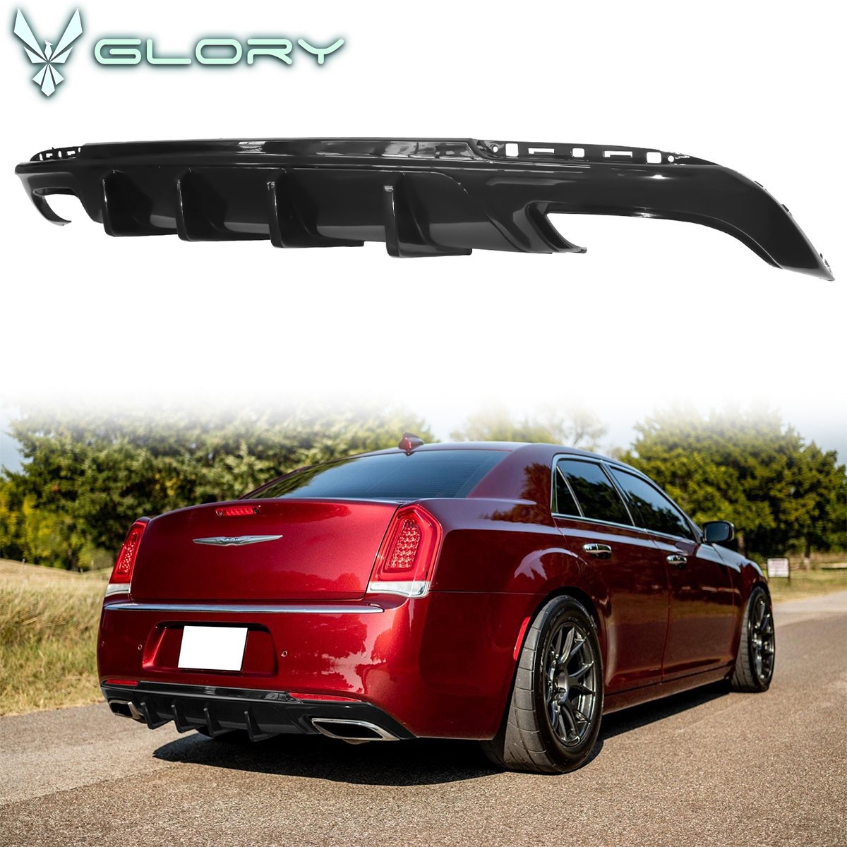 Fits 15-23 Chrysler 300 Rear Bumper Diffuser IKON V1 Style 2PCS Gloss Black PP
