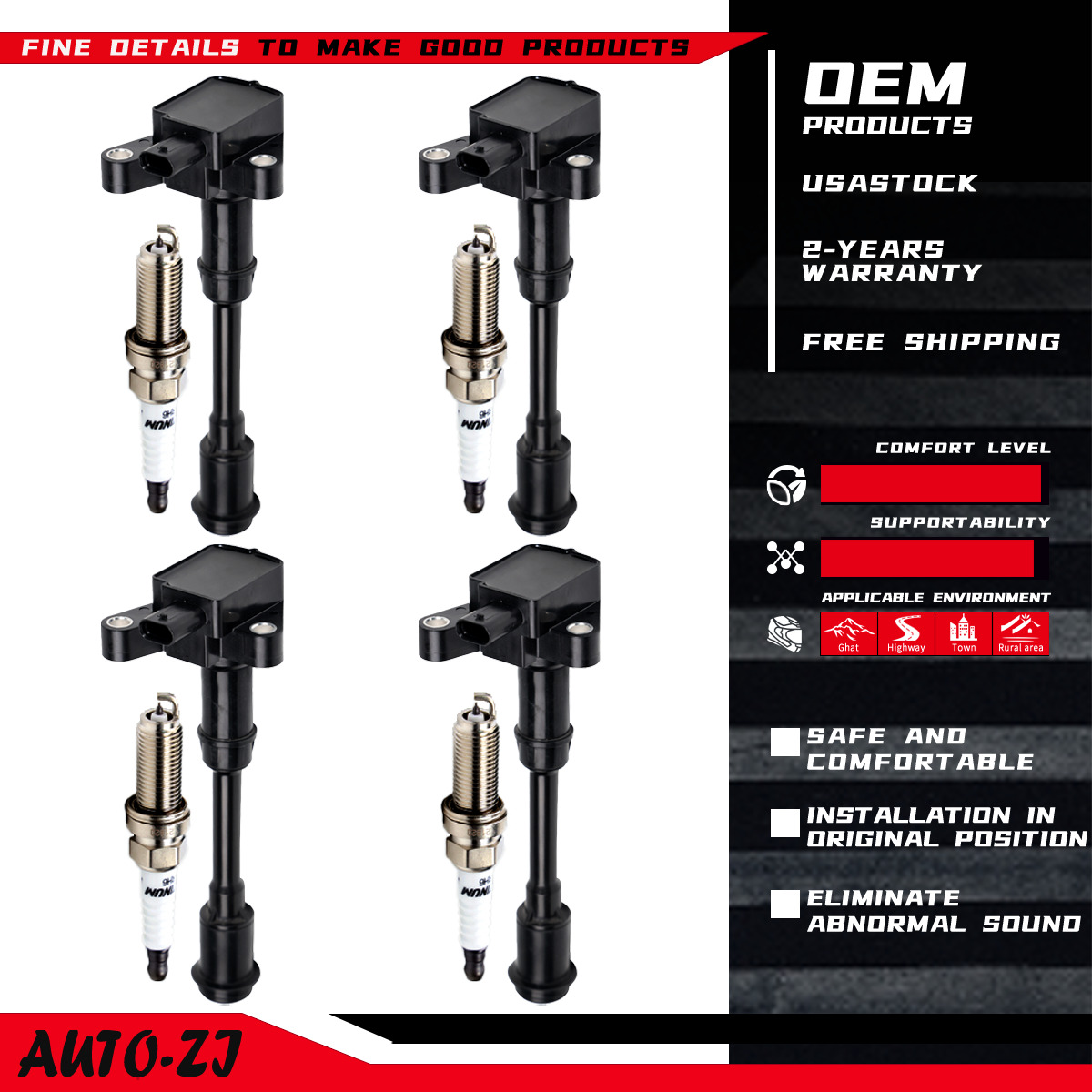 OEM 4X Ignition Coil + 4X Spark Plug for Ford Escape Fiesta Fusion 1.6L L4 UF674