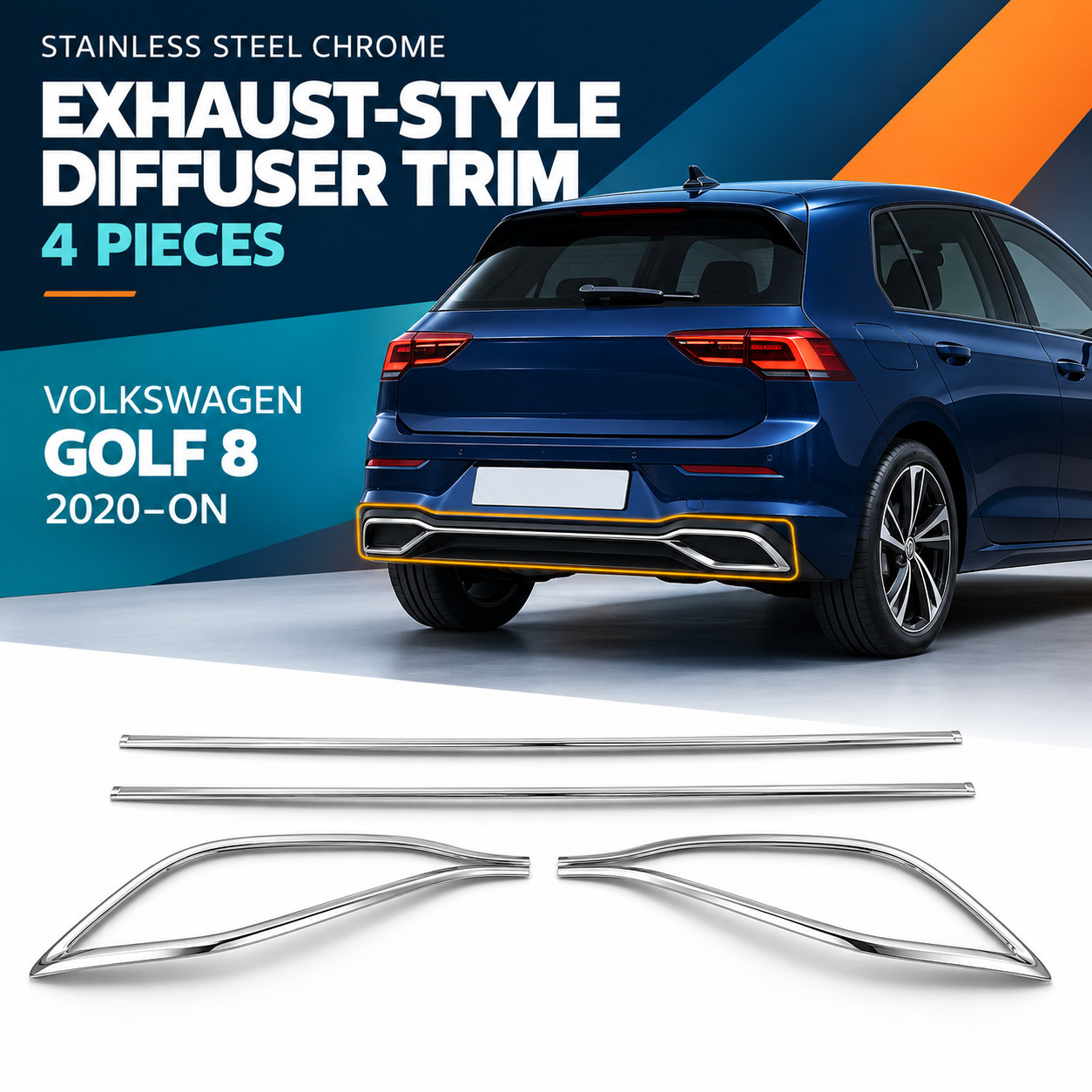 Performance Chrome Exhaust-Style Diffuser Trim for VW Golf 8 2020–On