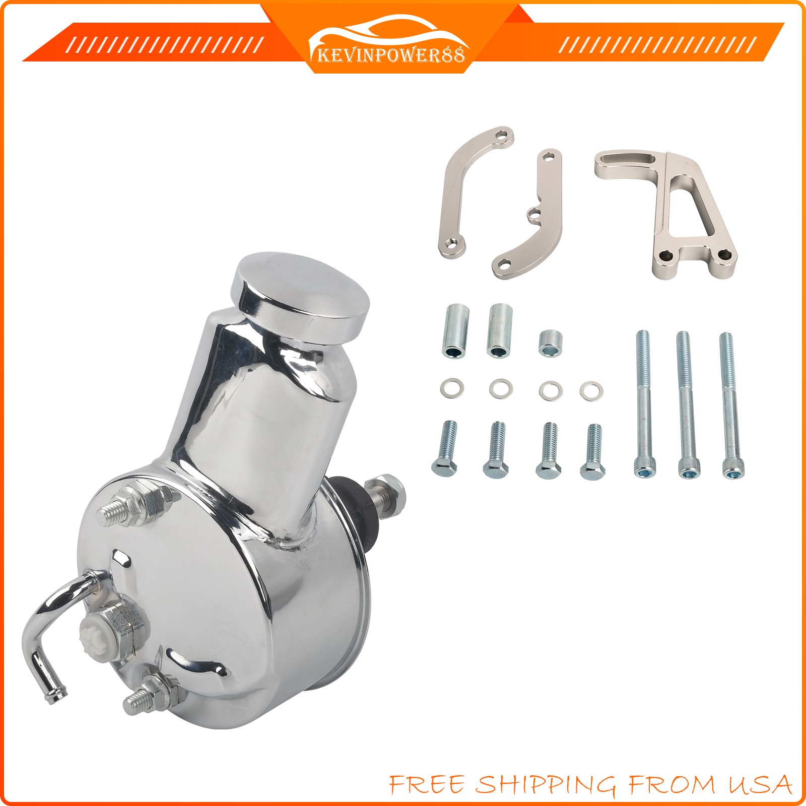 Polished Saginaw Power Steering Pump & Bracket For SBC Chevy 305 350 396 400 LWP