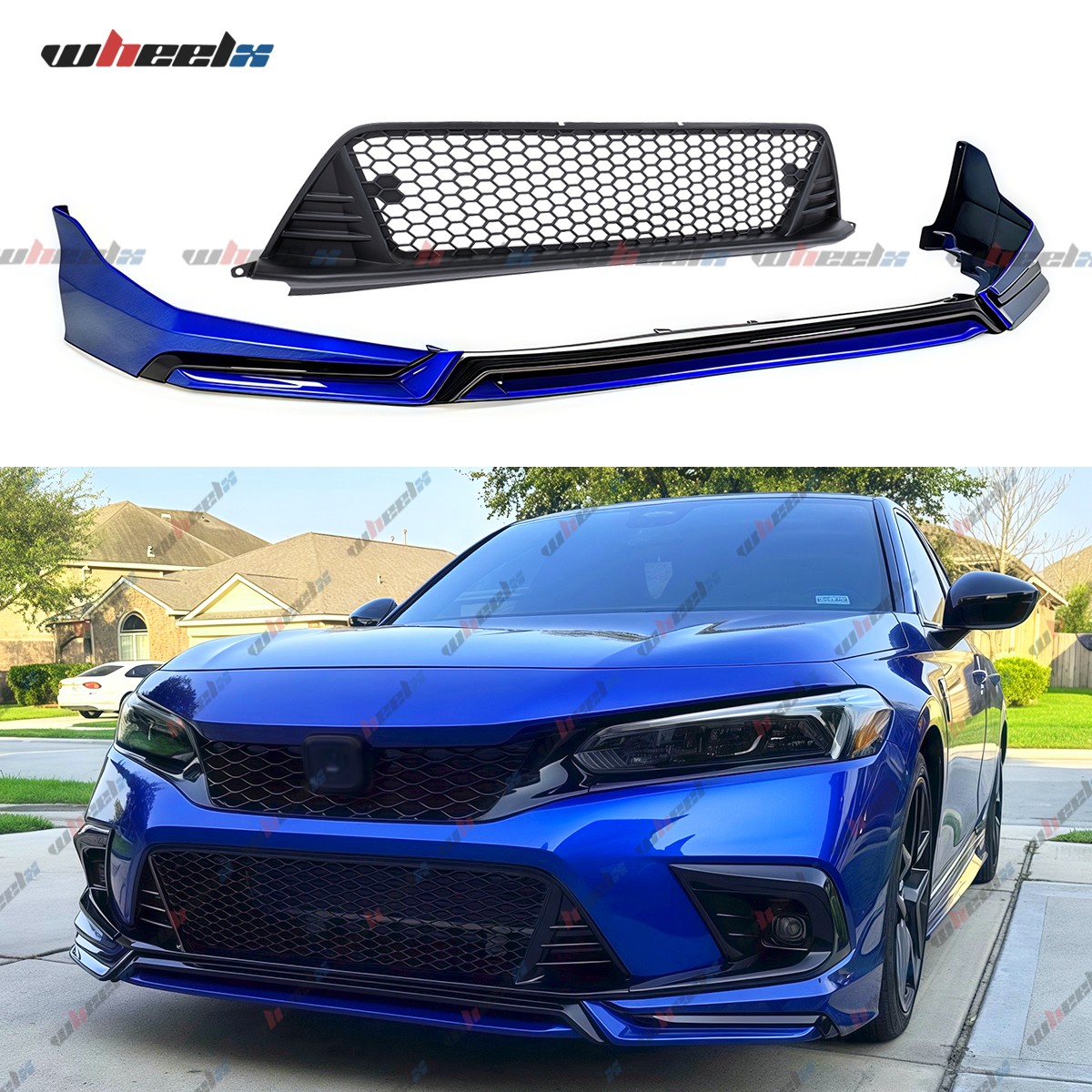 For 22-24 Honda Civic Yofer V3 Style Front Bumper Lip & Front Lower Grille Mesh