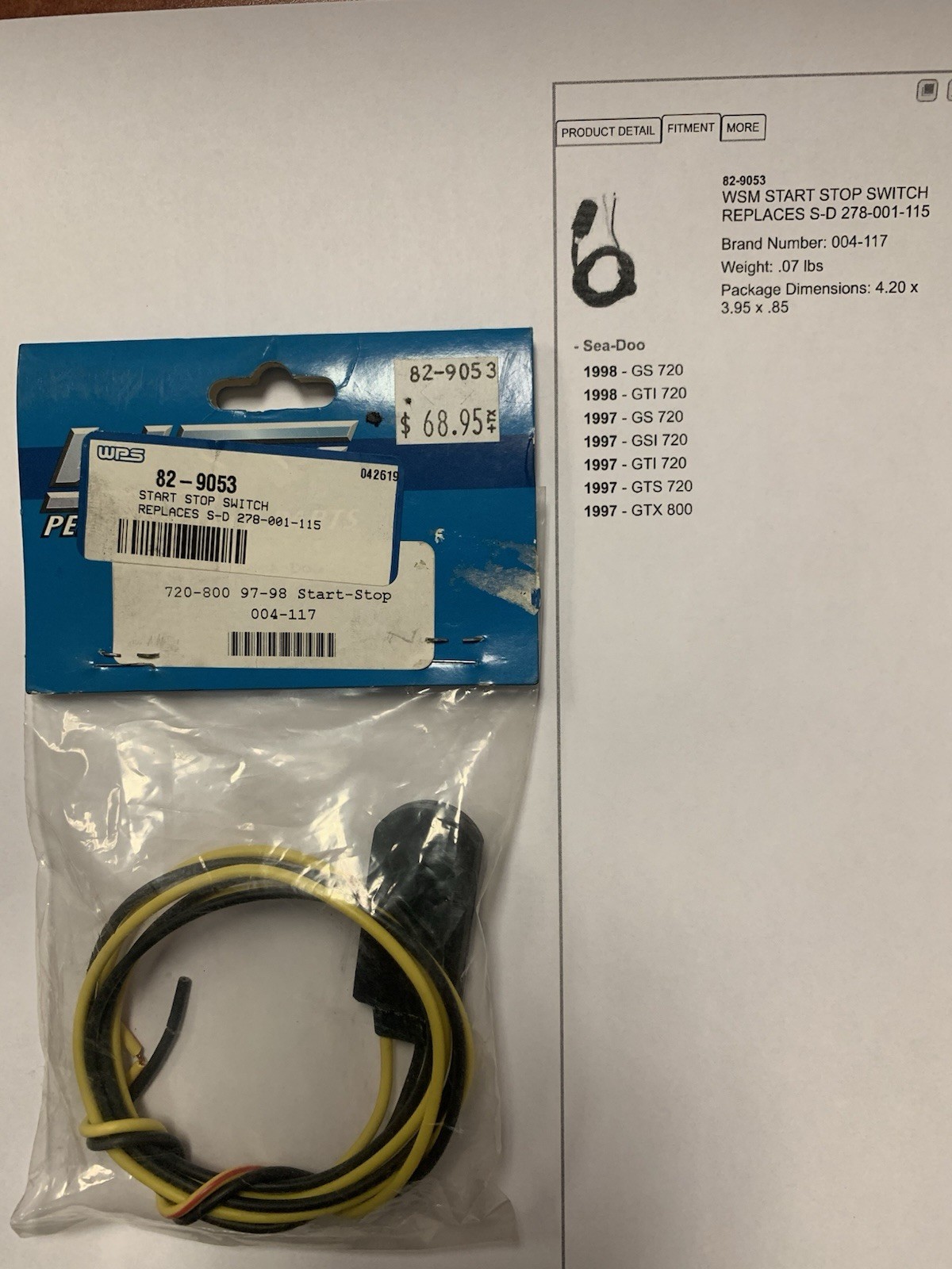 WSM Start Stop Switch 004-117 Replaces Sea-Doo 278-001-115